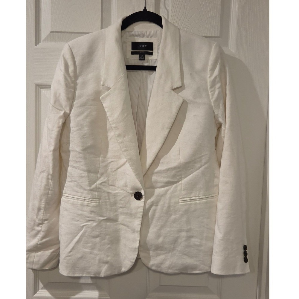 J.Crew Parke Blazer 12 Stretch Linen Blend Cream One Button Career Jacket